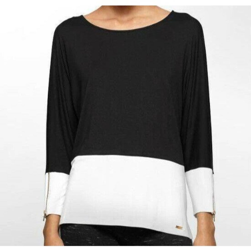 Calvin Klein‎ Women Black White Colorblock Dolman
